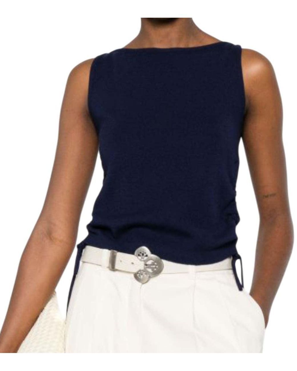 DUNST Blue Solid Round Neck Top
