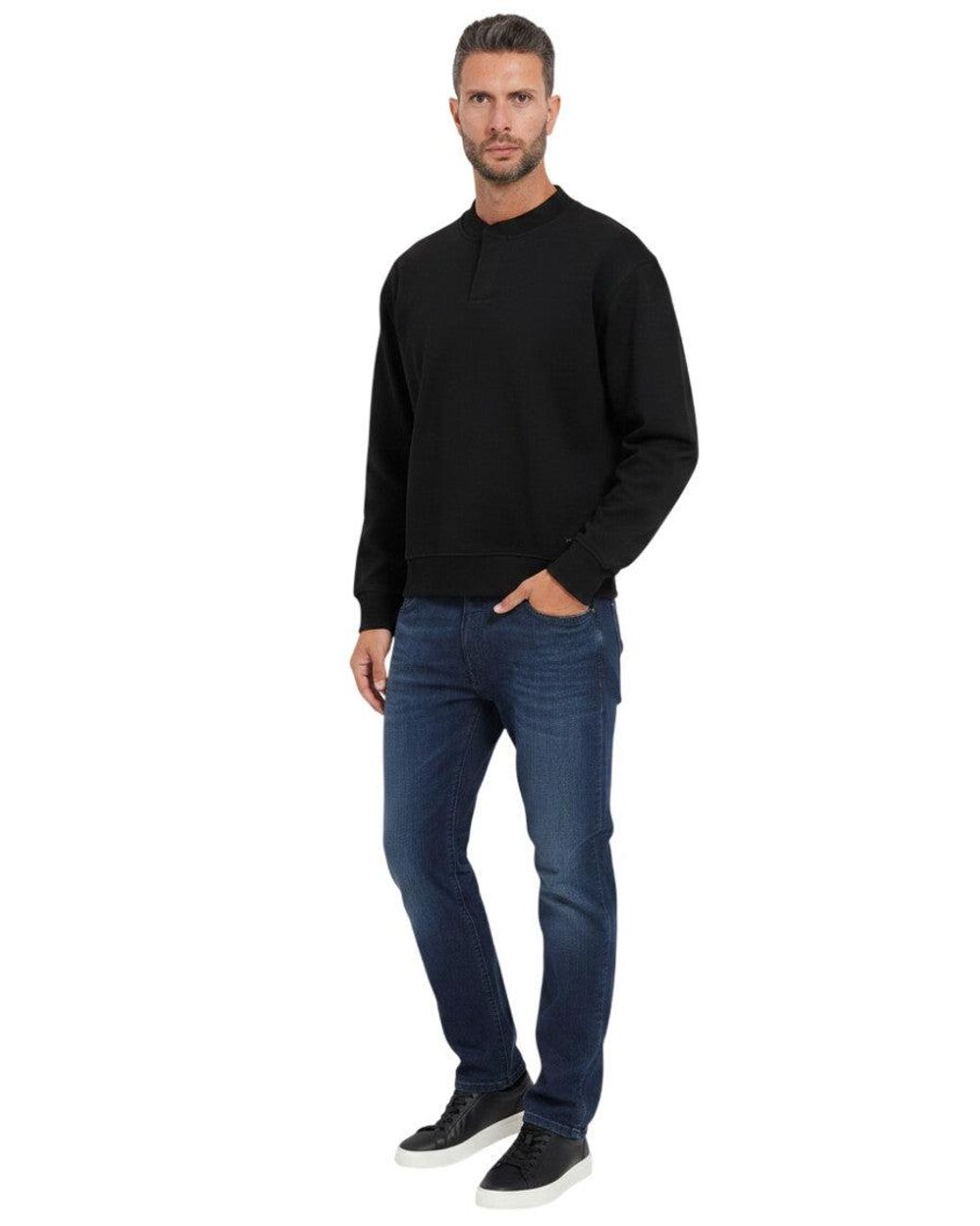 Boss Black Solid Henley Sweatshirt for men