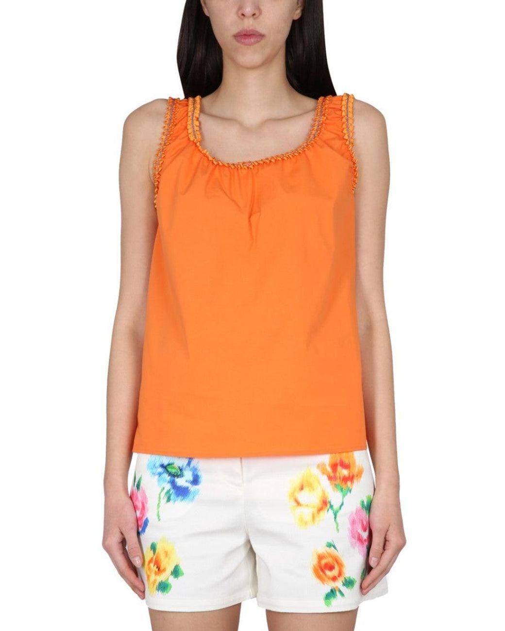 Moschino Orange Solid Scoop Neck Top