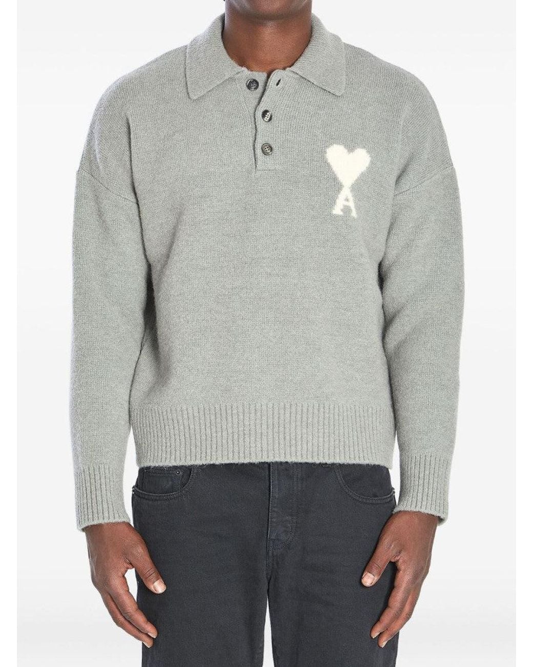 AMI Gray Logo Polo Sweater