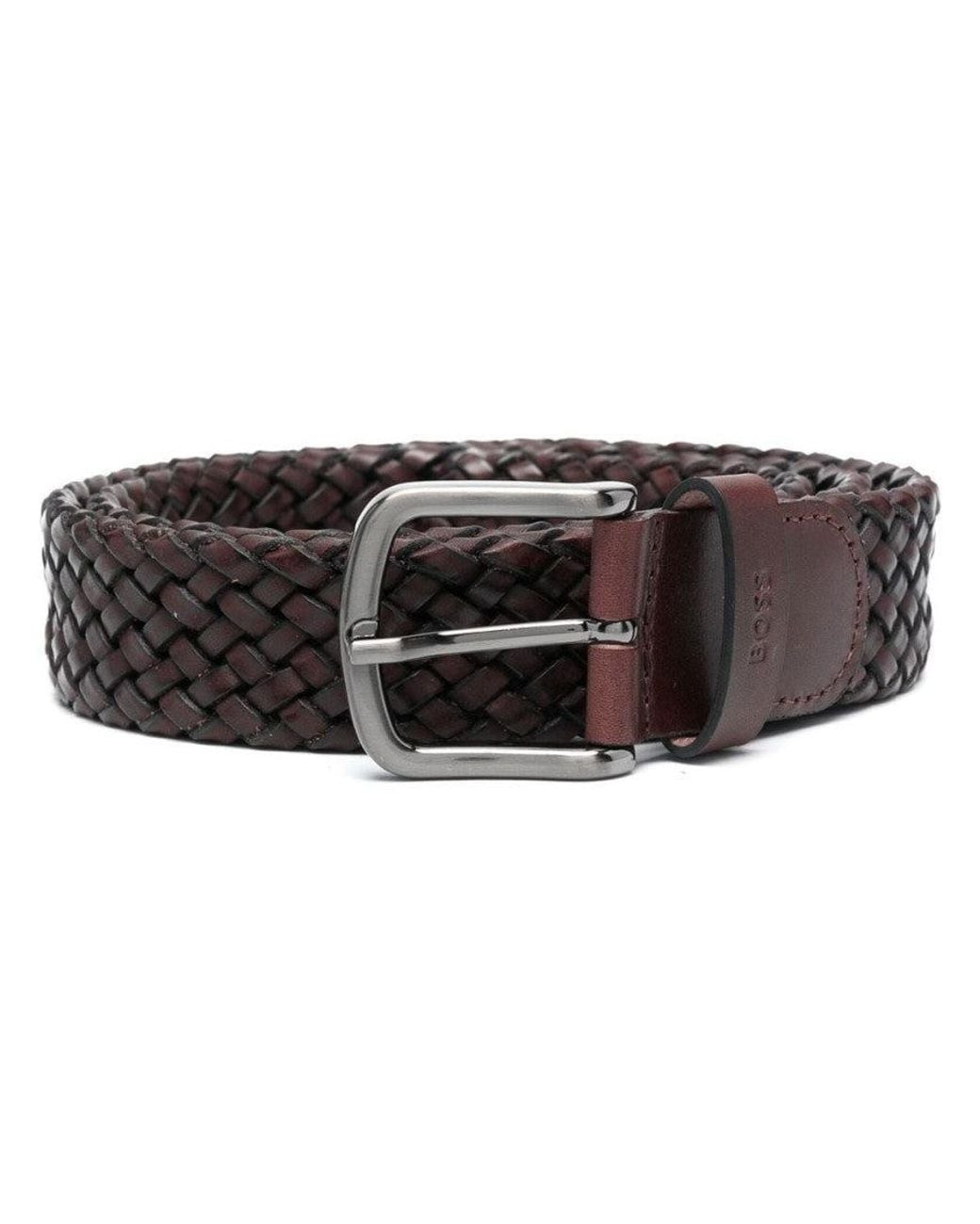 Boss Brown Dark Woven Buckle Belt for men