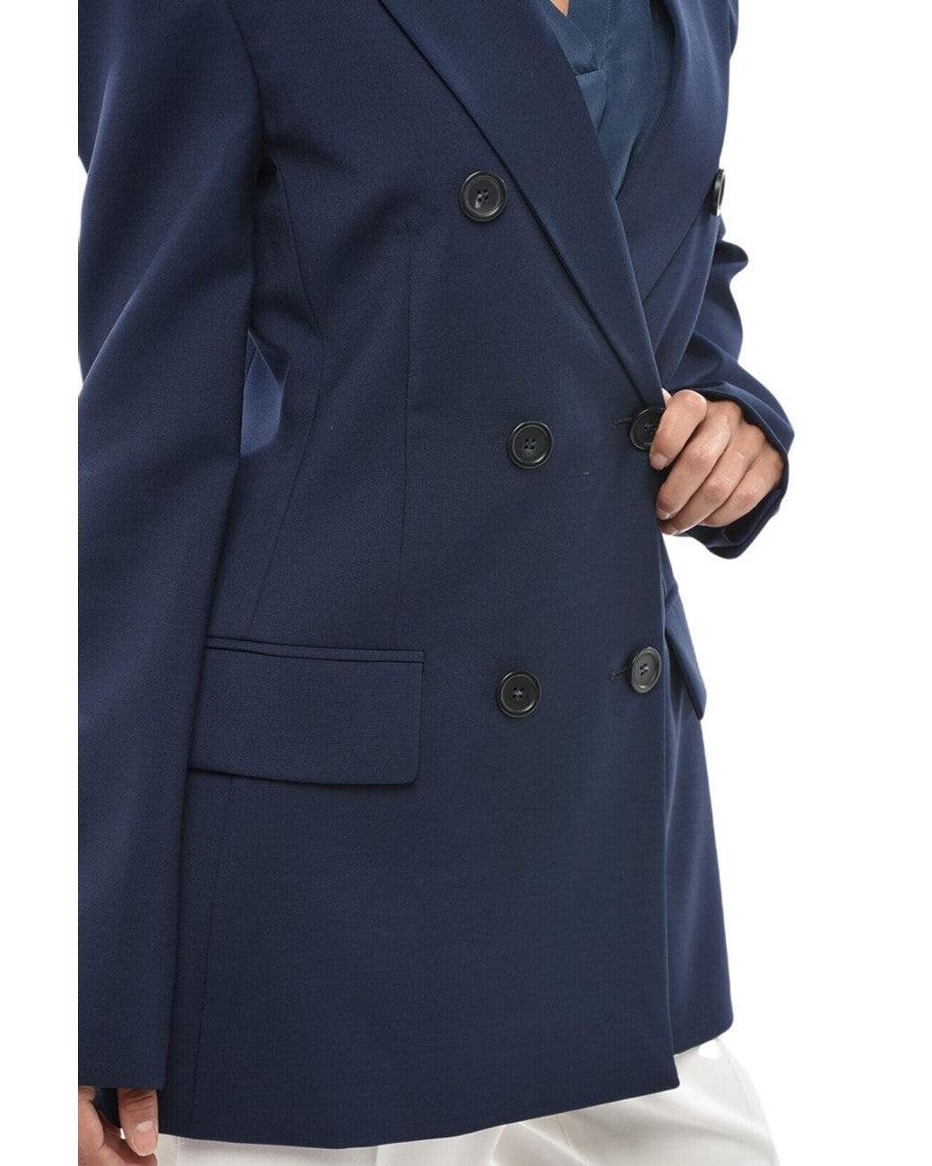 Max Mara Blue Solid Peaked Lapel Blazer