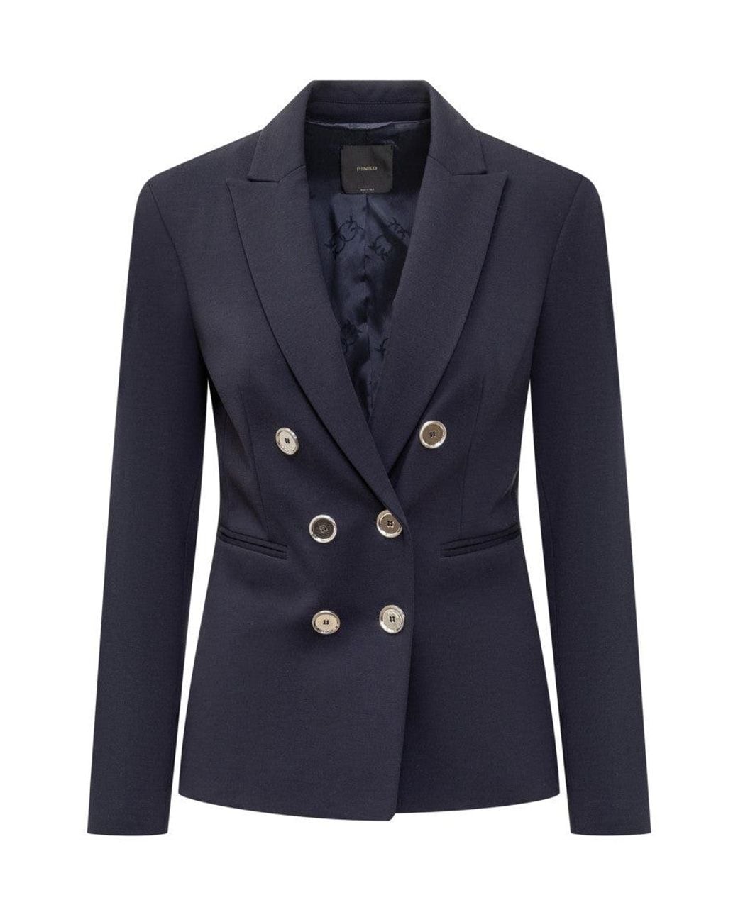 Pinko Blue Solid Notched Lapel Blazer