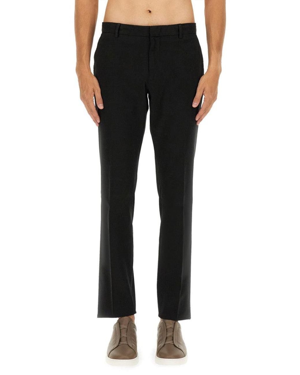 Zegna Black Flat Front Pants for men