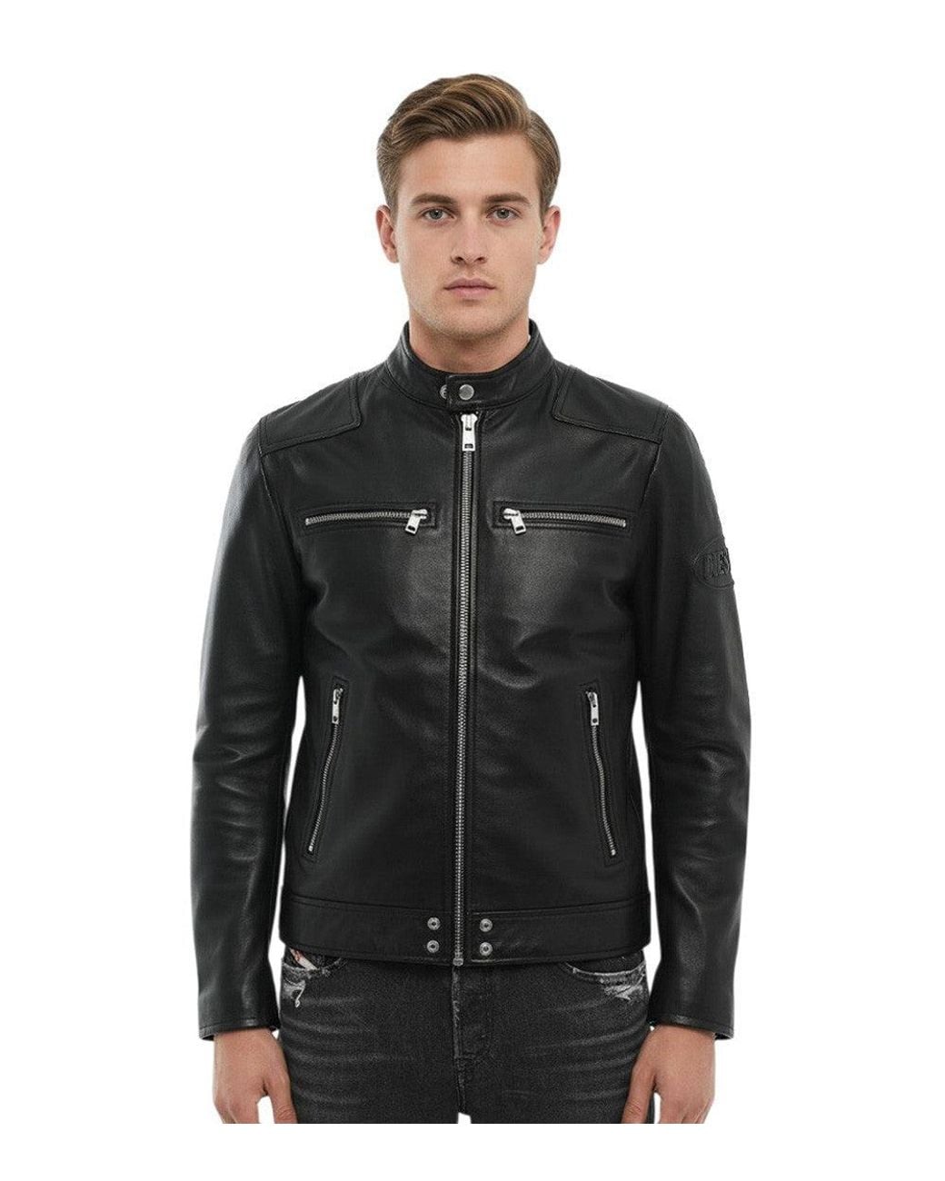 DIESEL Black Mandarin Collar Jacket for men