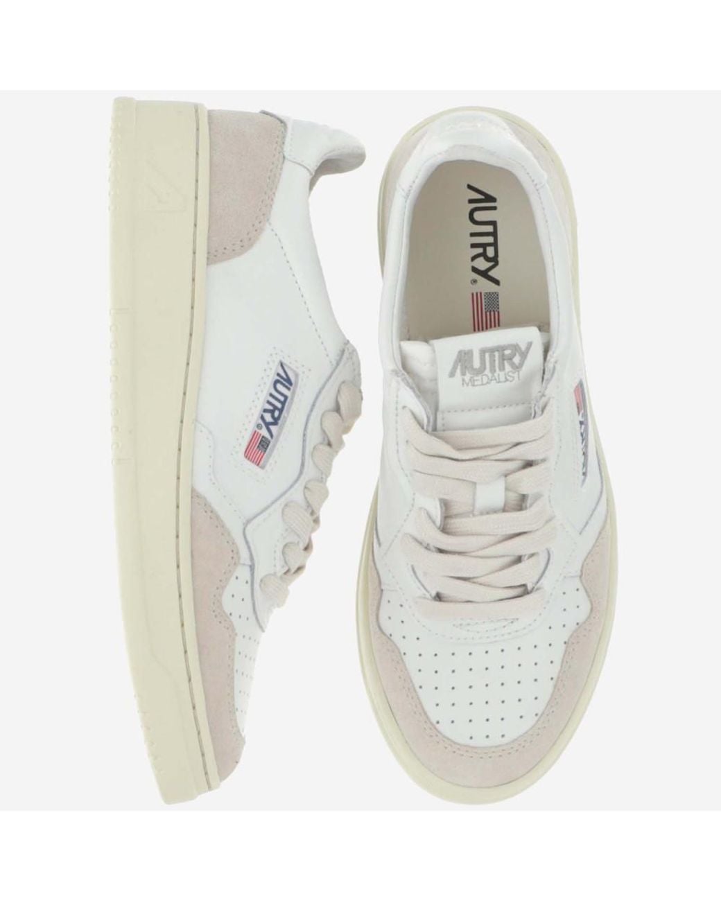 Autry White Leather And Suede Low-Top Sneakers With Embossed Branding