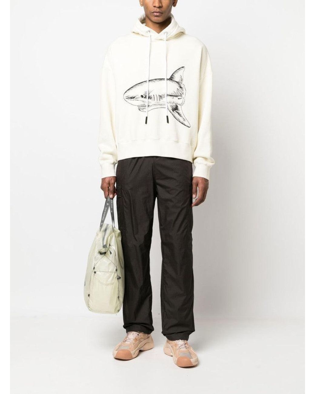 Palm Angels Natural Off Split Shark Cotton Hoodie for men