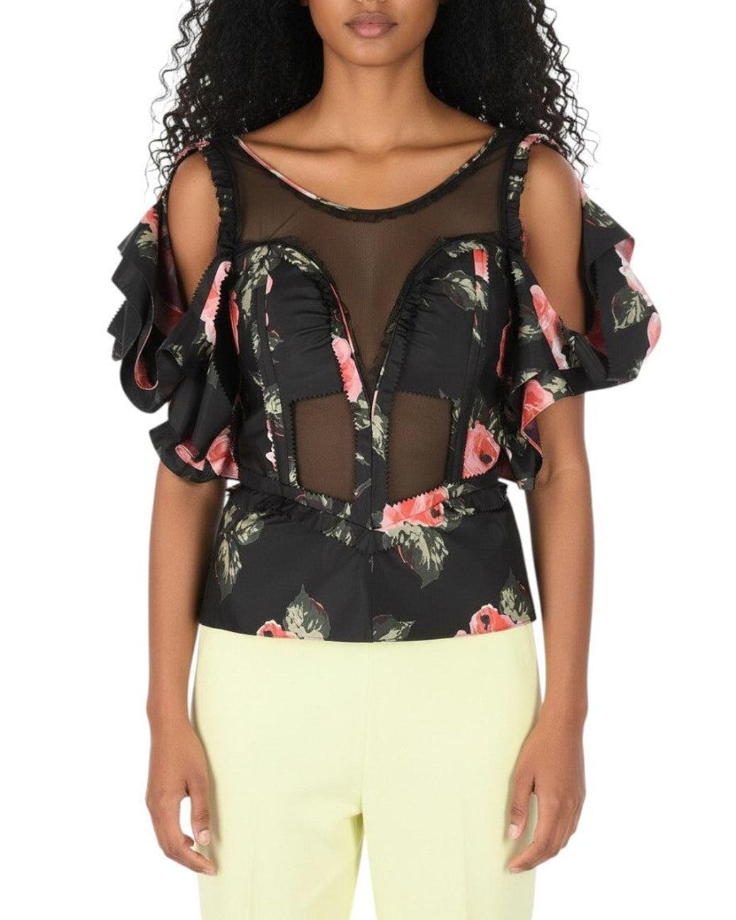 Maison Margiela Black Floral Scoop Neck Top