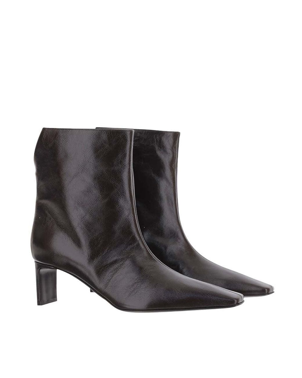 Khaite Black Leather Ankle Boots