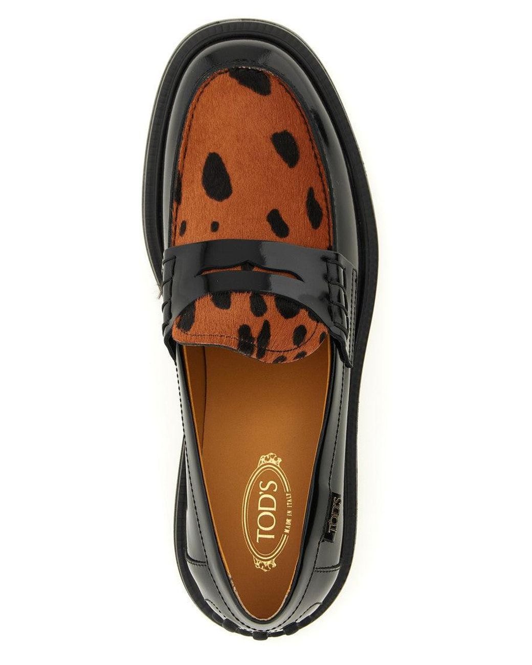Tod's Black Leopard Print Slip On Loafers