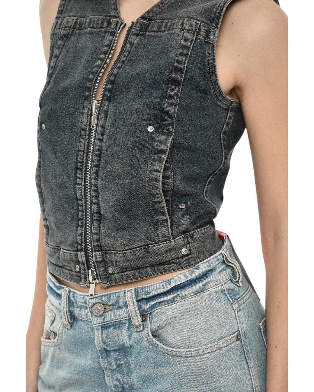 DIESEL Blue Solid V Neck Top