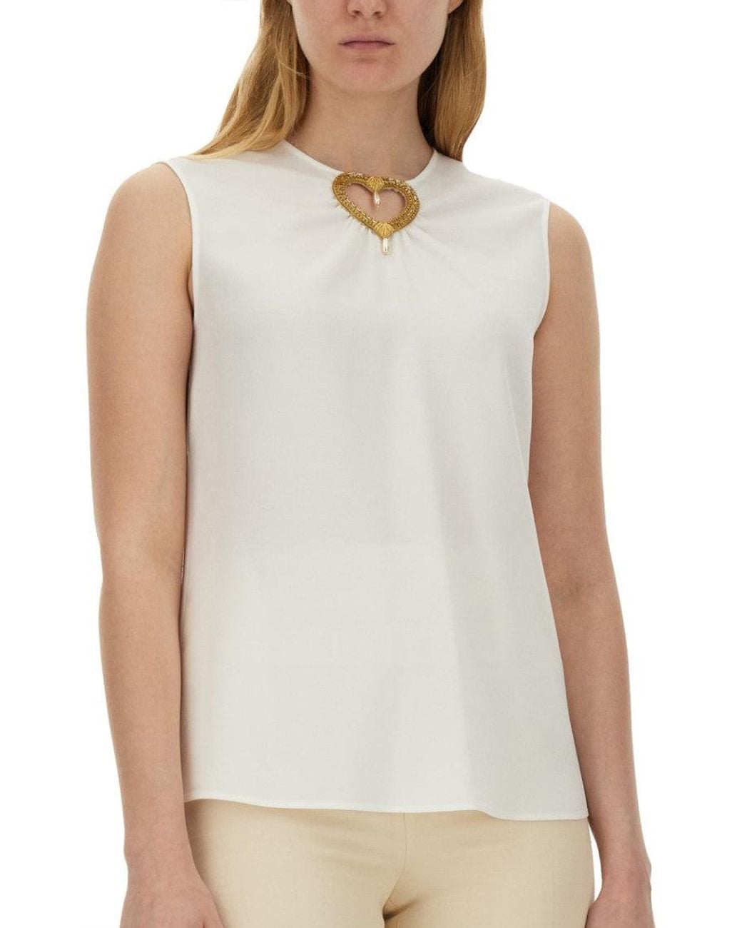Moschino White Embellished Round Neck Top