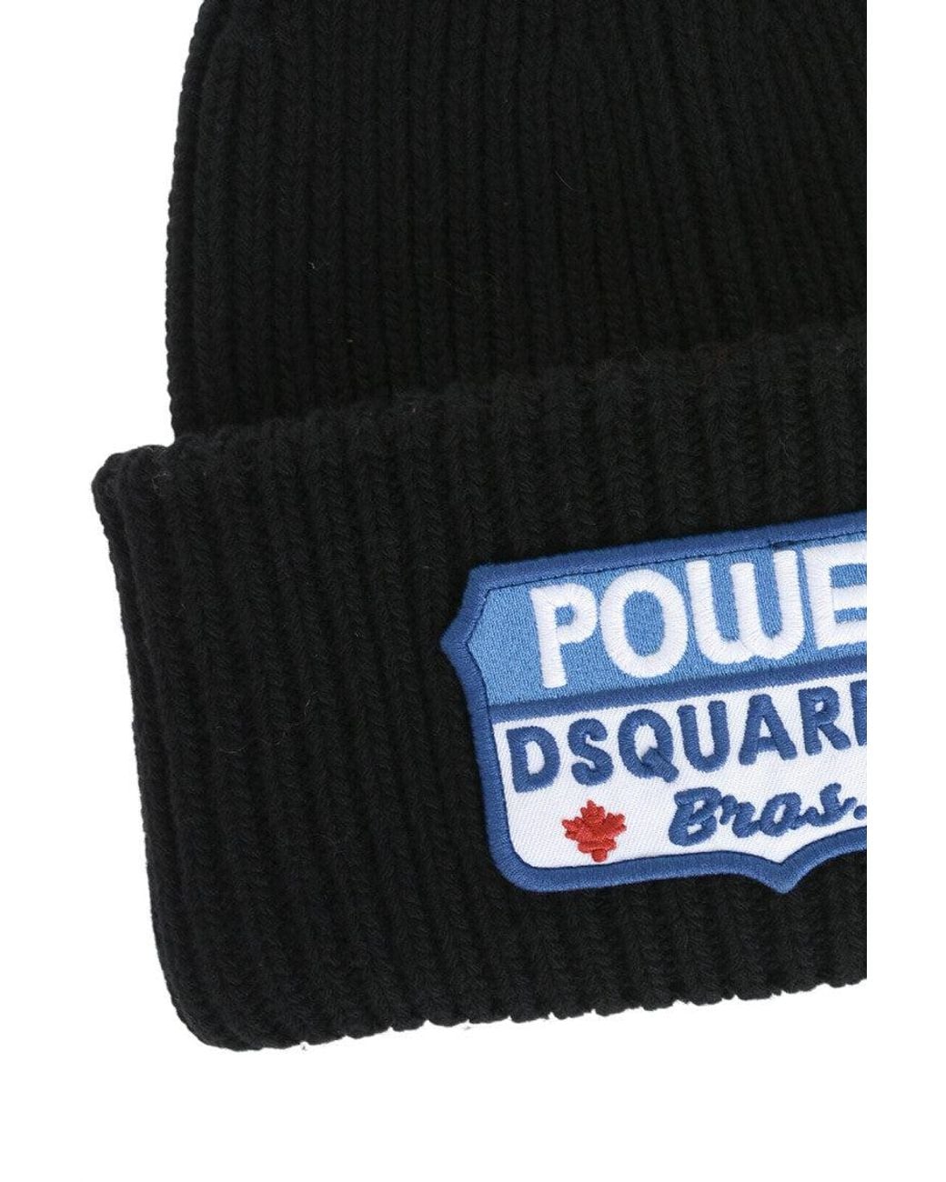 DSquared² Black Power Logo Beanie Cap for men