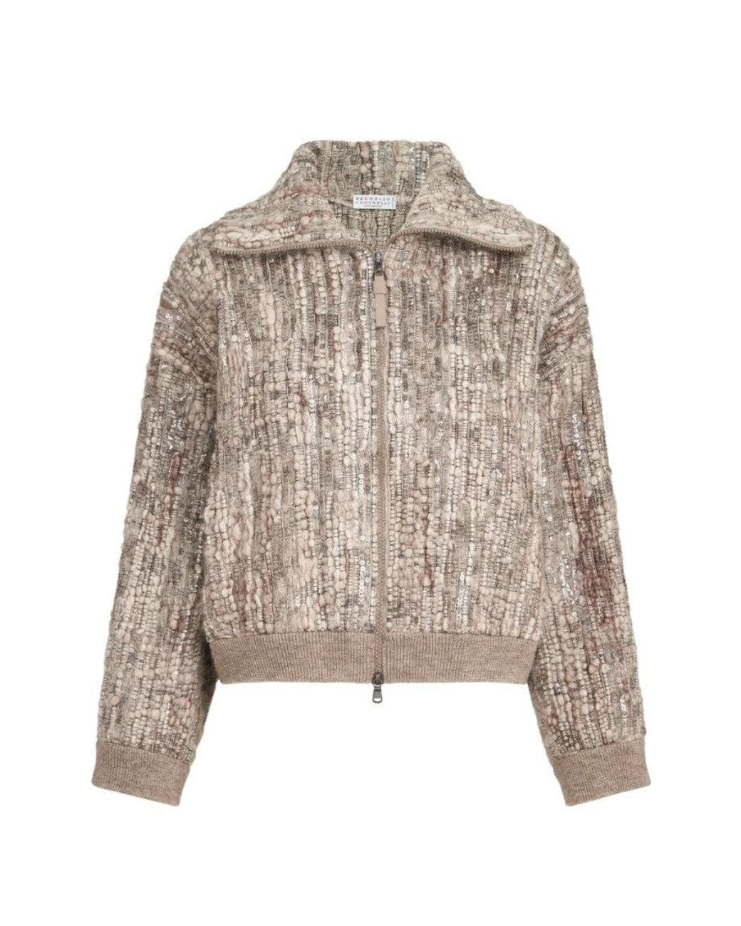 Brunello Cucinelli Natural Textured Mock Collar Sweater