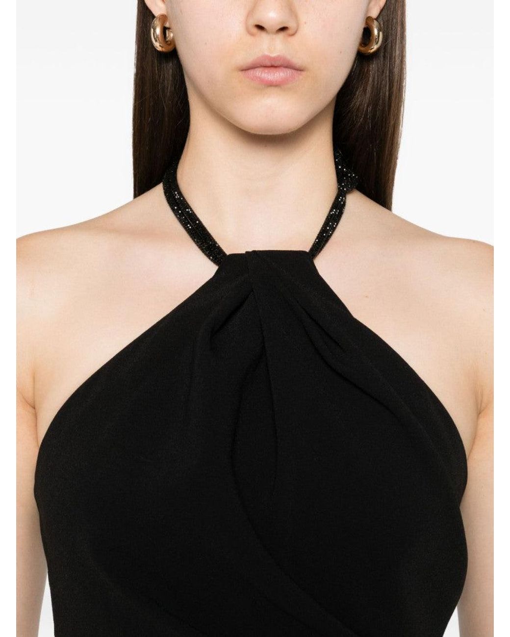 Solace London Black Riva Halterneck Draped Maxi Dress