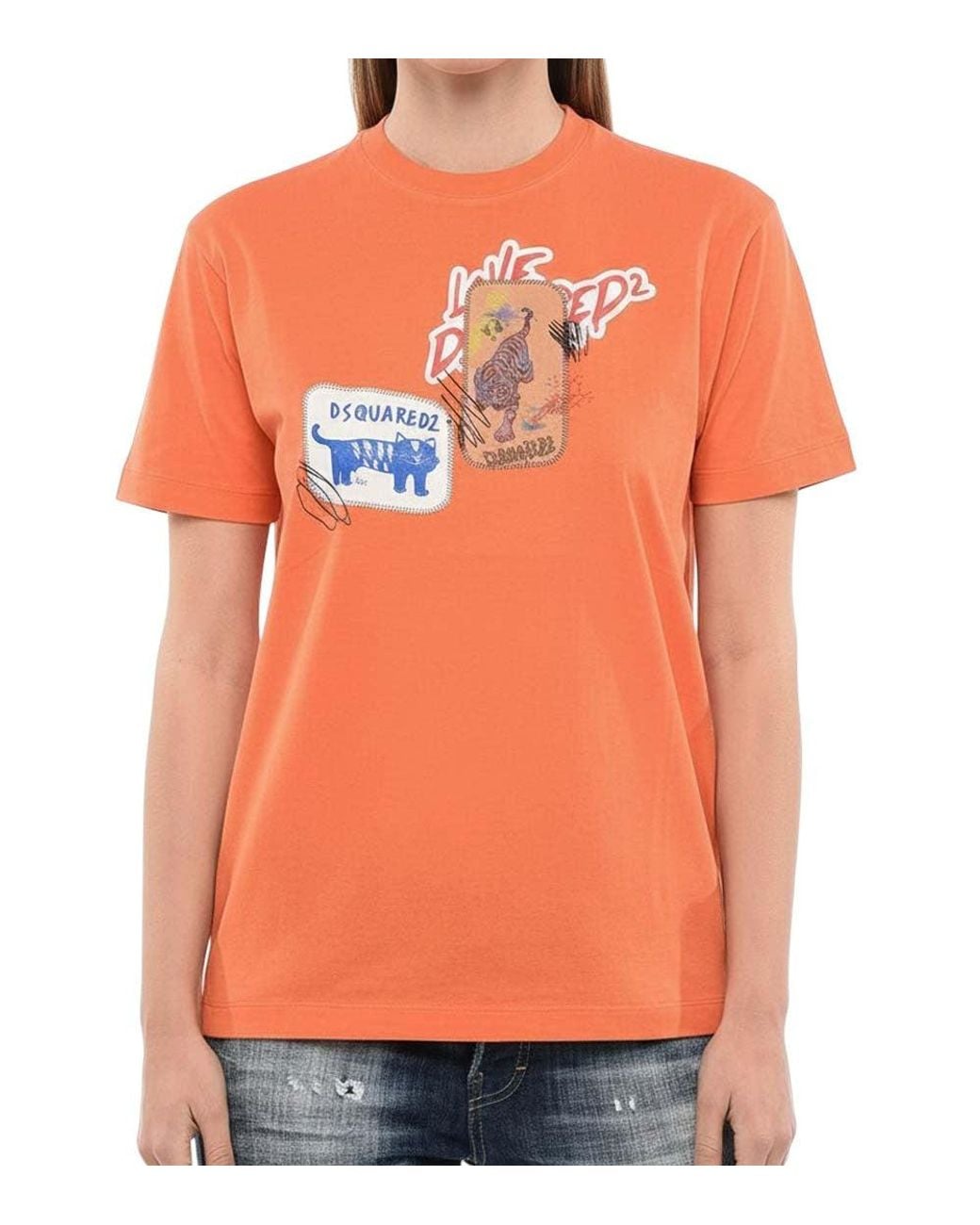 DSquared² Orange Graphic Crew Neck T-Shirt