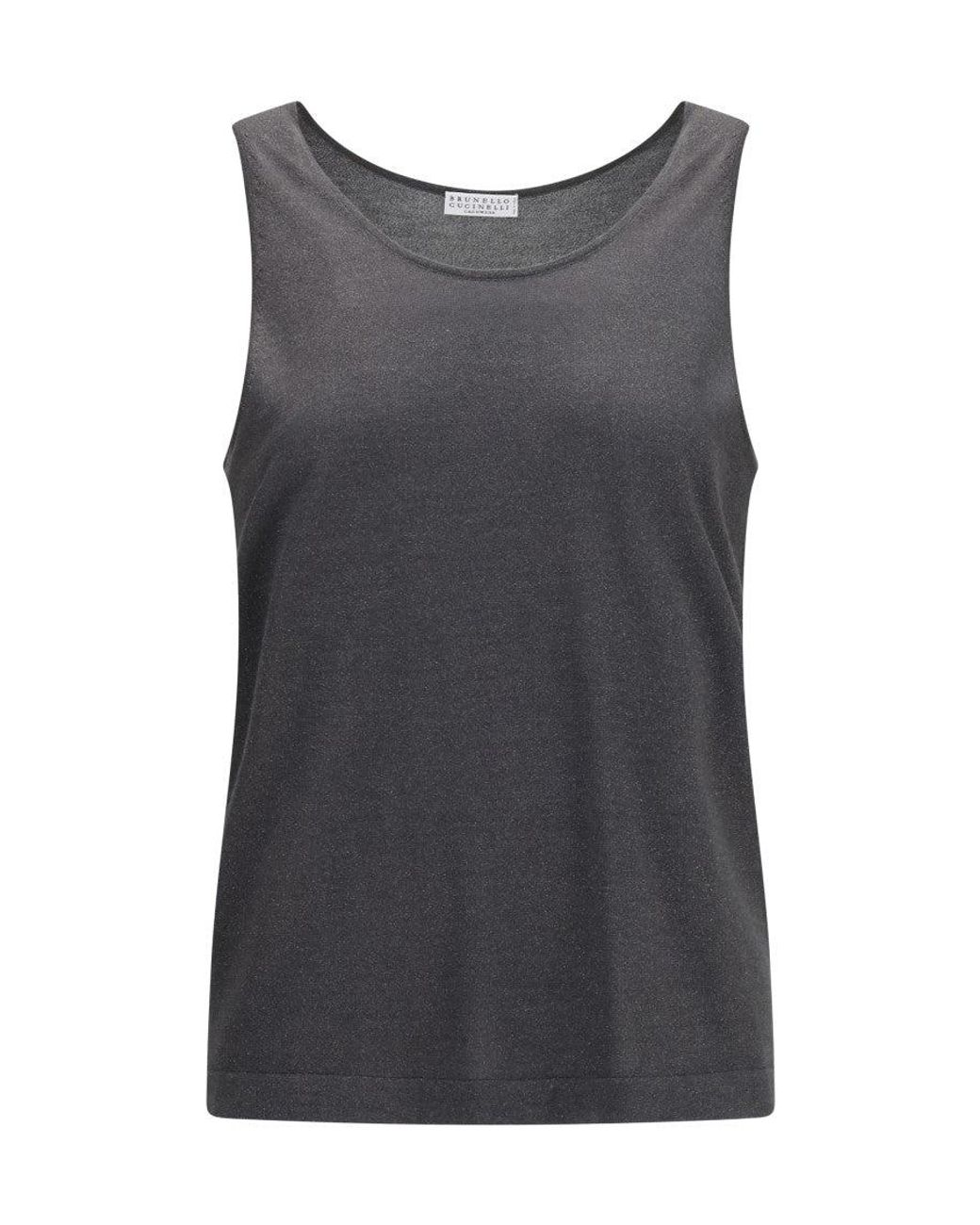 Brunello Cucinelli Gray Embellished Round Neck Top