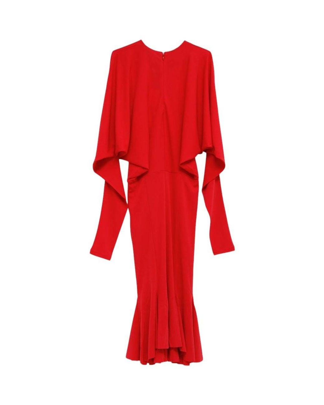 Jacquemus Red Solid Round Neck Midi Dress