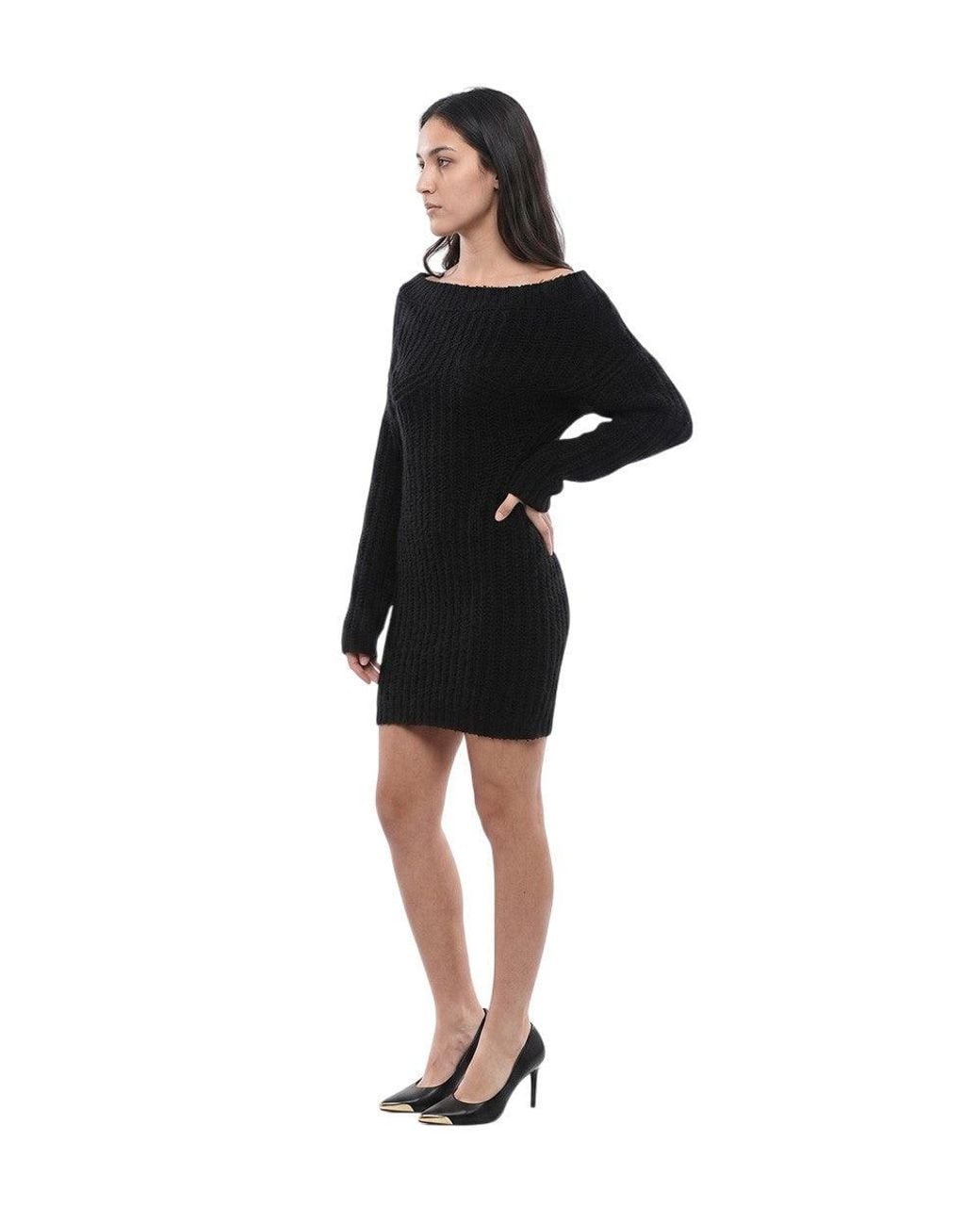 DSquared² Black Knitted Off Shoulder Mini Dress