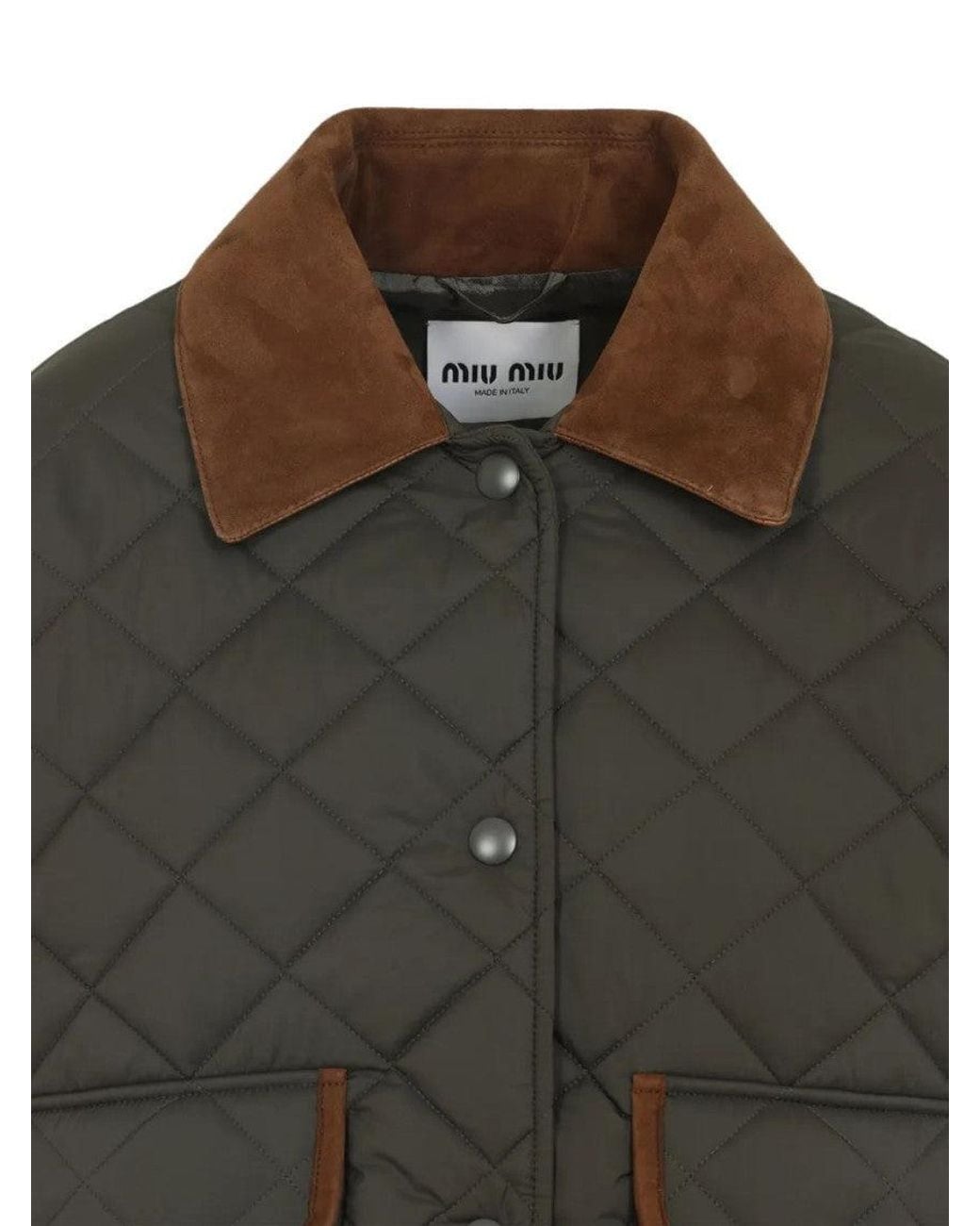Miu Miu Green Quilted Shirt Collar Jacket