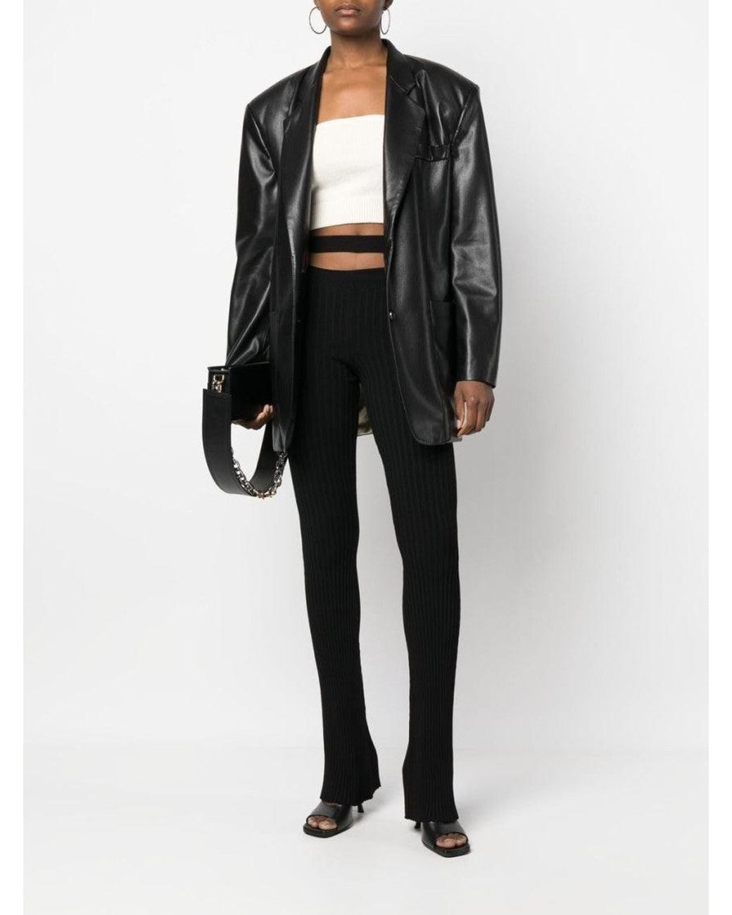 ANDREADAMO Black Ribbed Knit Cut-Out Flared Trousers