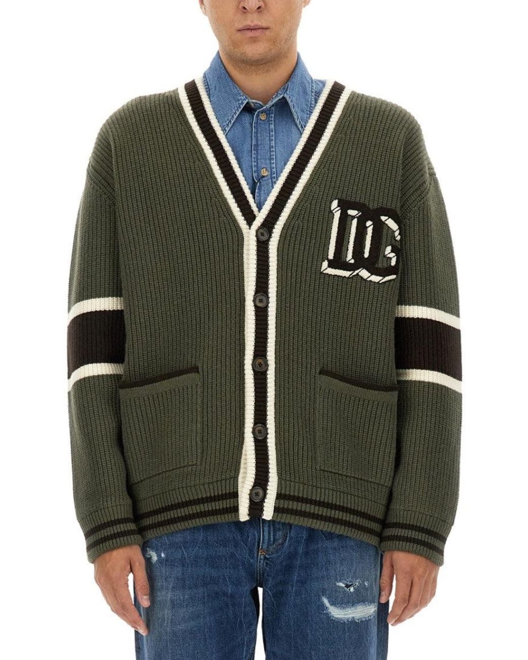 Dolce & Gabbana Green V Neck Cardigans for men