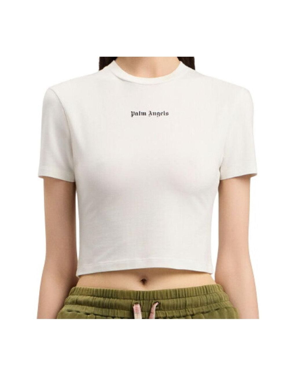Palm Angels White Logo Crew Neck T-Shirt