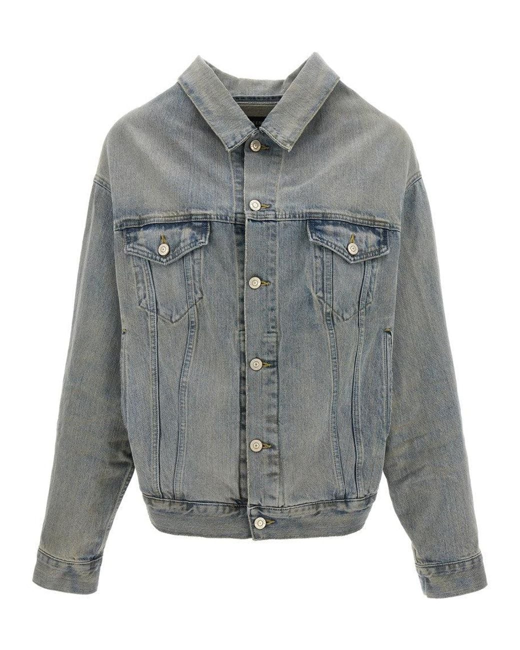 Balenciaga Gray Light Off-The-Shoulder Denim Jacket