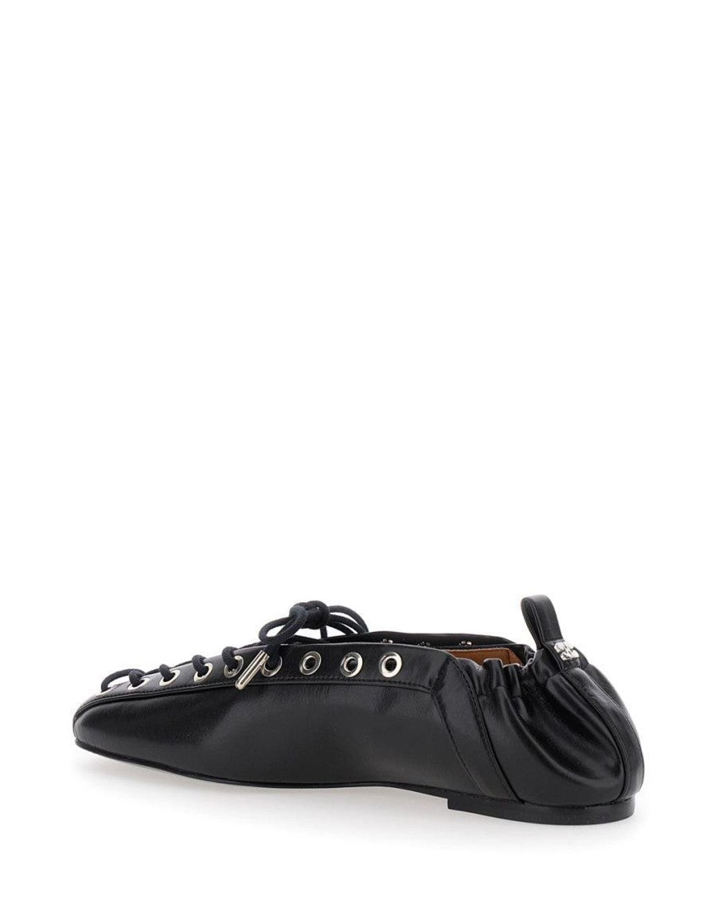 Ganni Black Lace-Up Ballet Flats