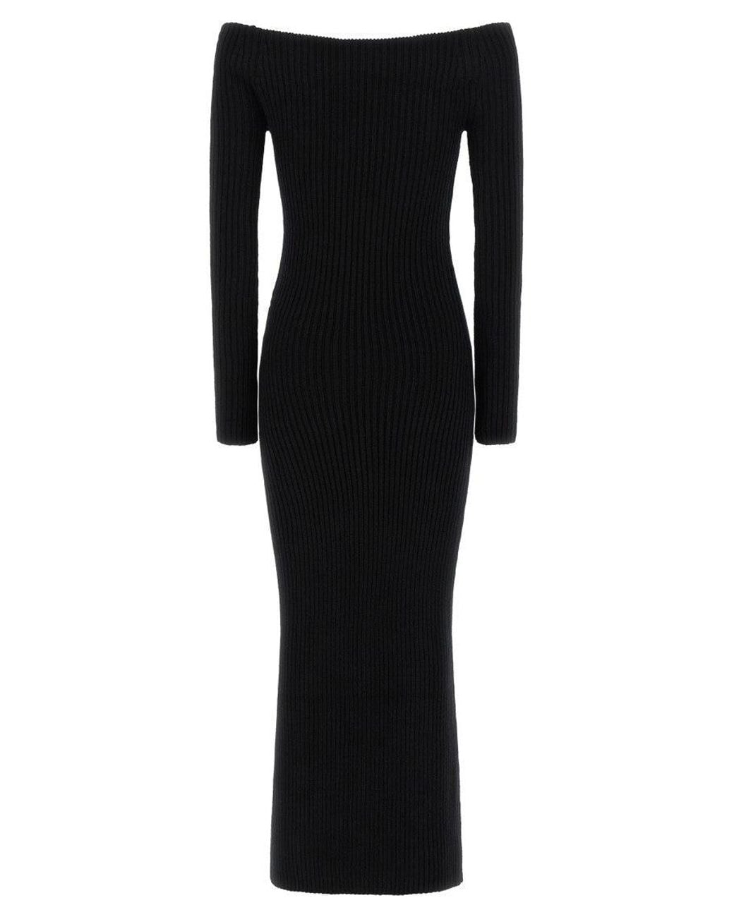 Max Mara Black Ribbed Off Shoulder Maxi Dress