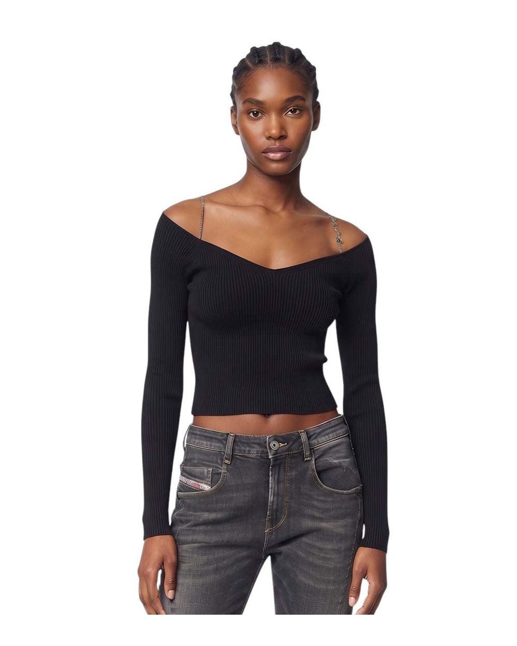 DIESEL Black Knitted Off Shoulder Sweater