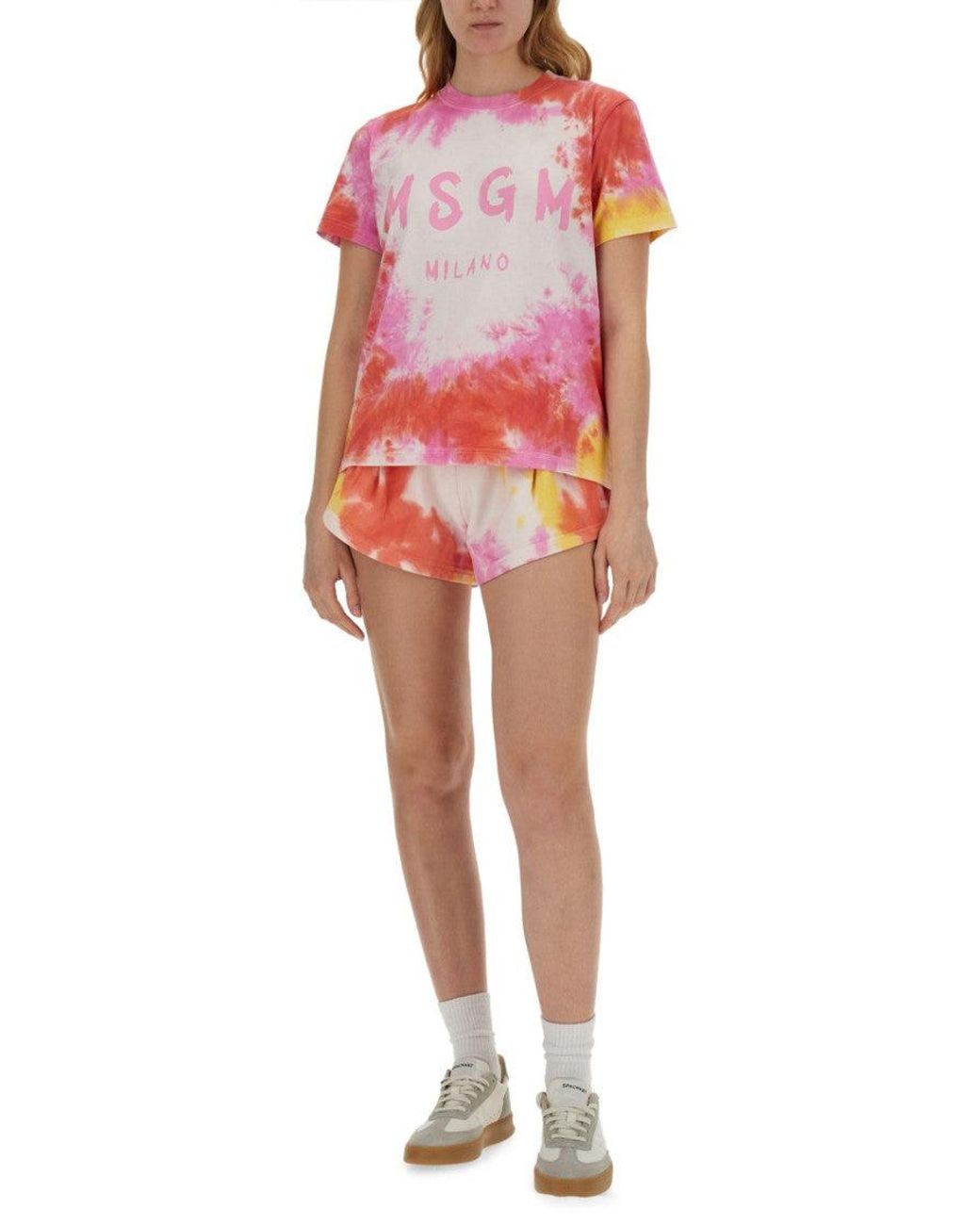MSGM Pink Cotton Tie-Dye Shorts