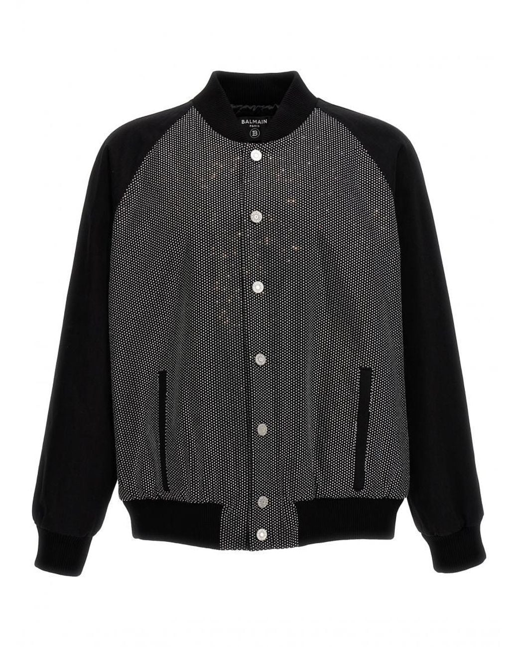 Balmain Black Rhinestone Bomber Jacket for men
