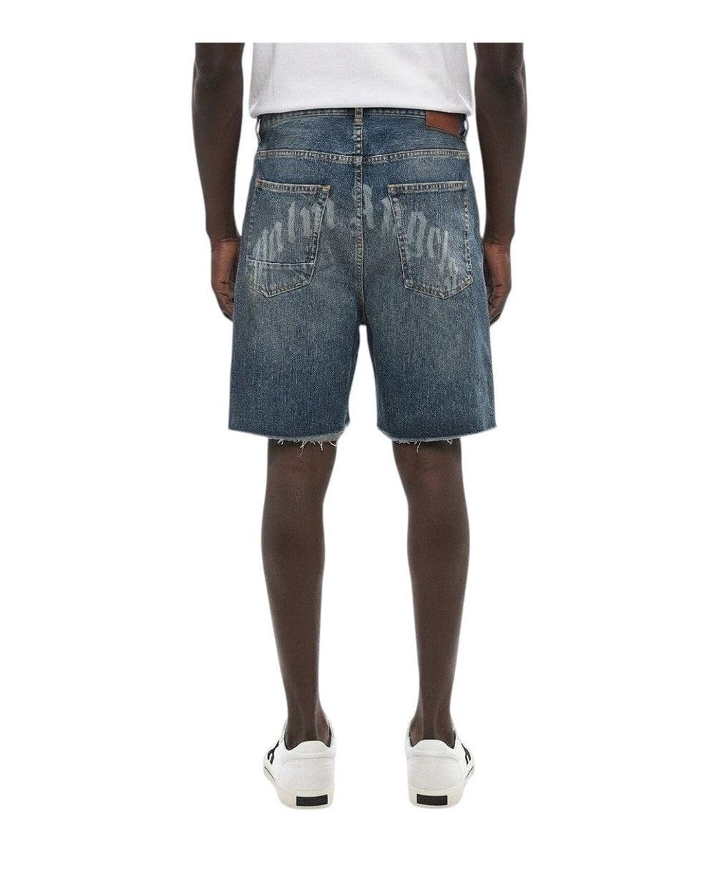 Palm Angels Blue Solid Denim Shorts for men