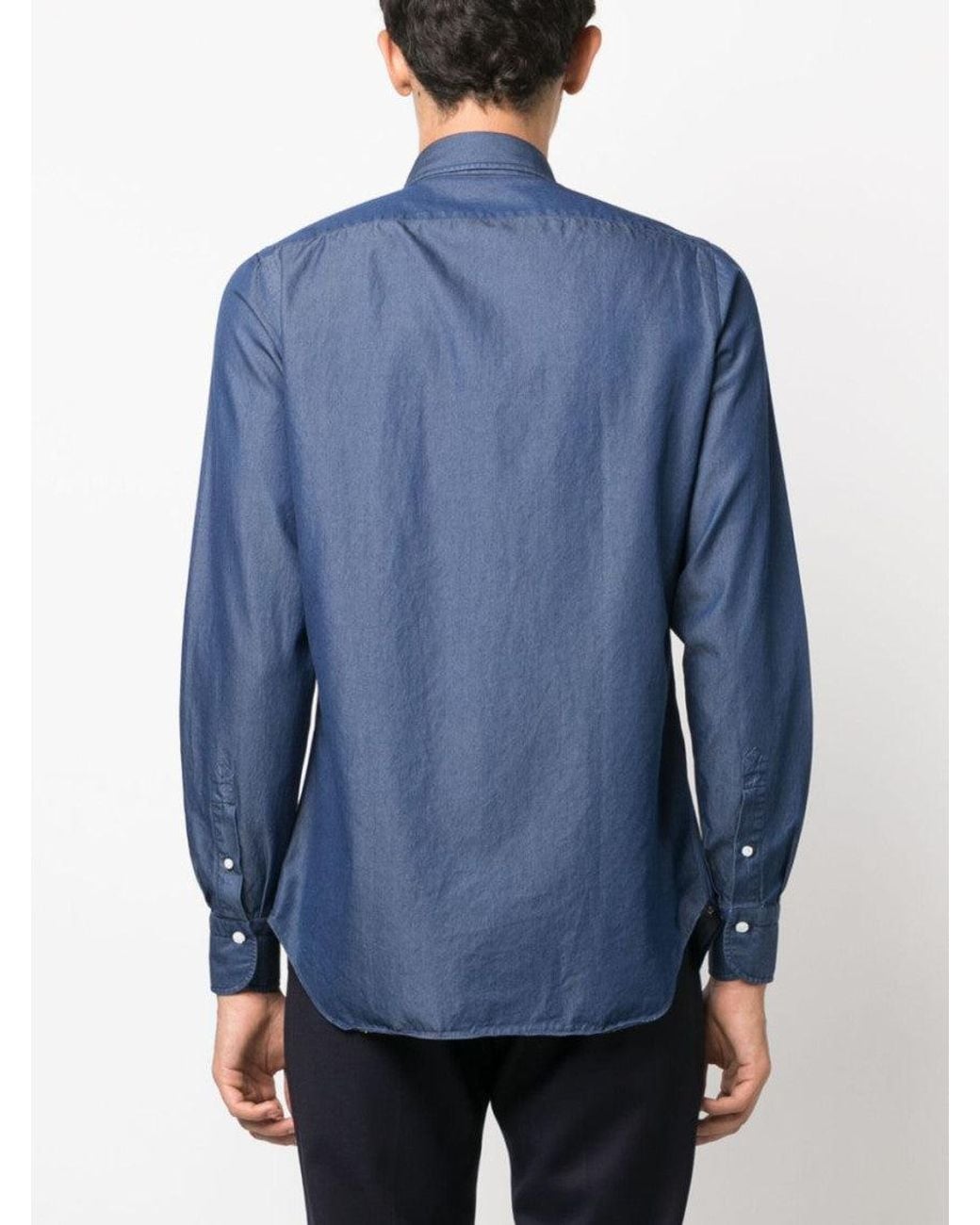 Finamore 1925 Blue Regular Fit Denim Shirt for men