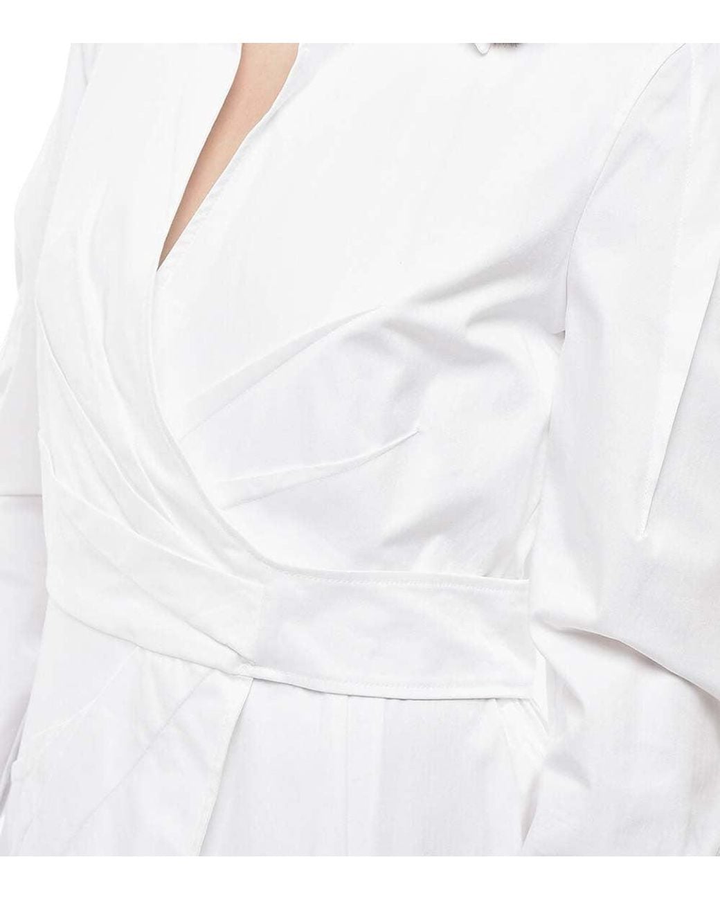 Max Mara White Solid Shirt Collar Midi Dress
