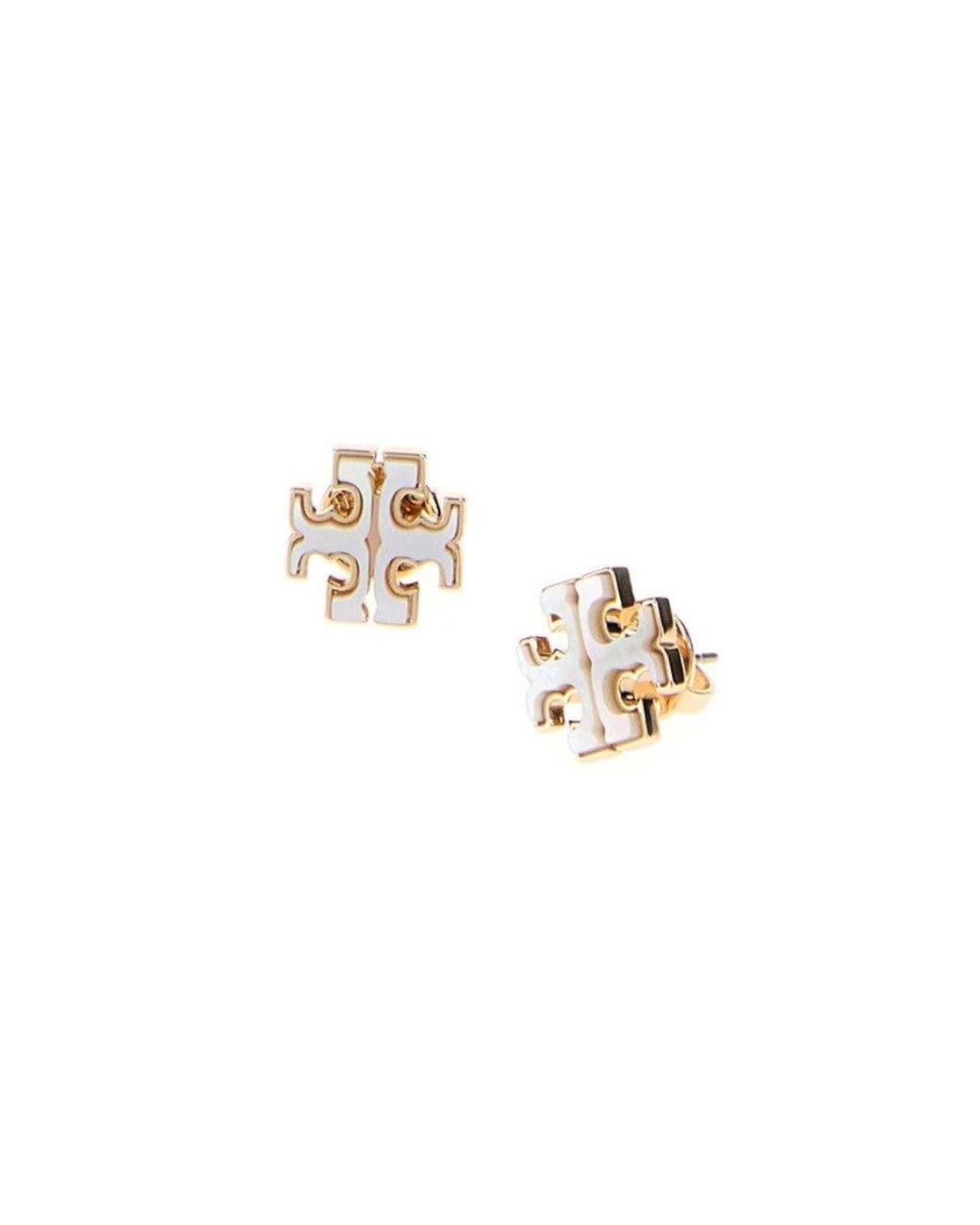 Tory Burch White Kira Stud Earrings