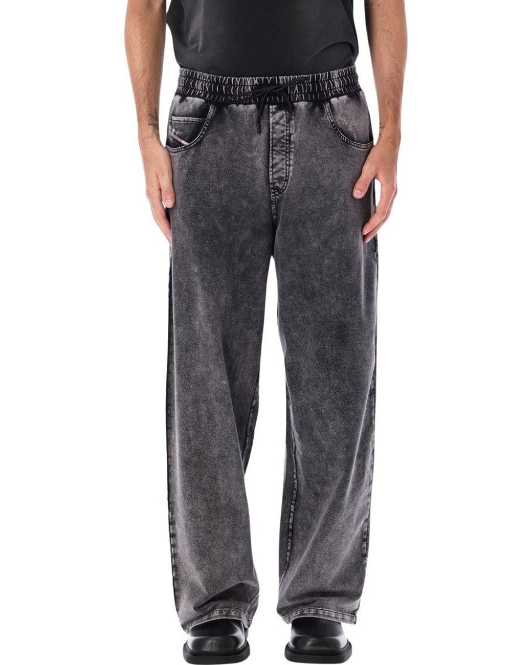 DIESEL Black Relaxed Drawstring Jeans for men
