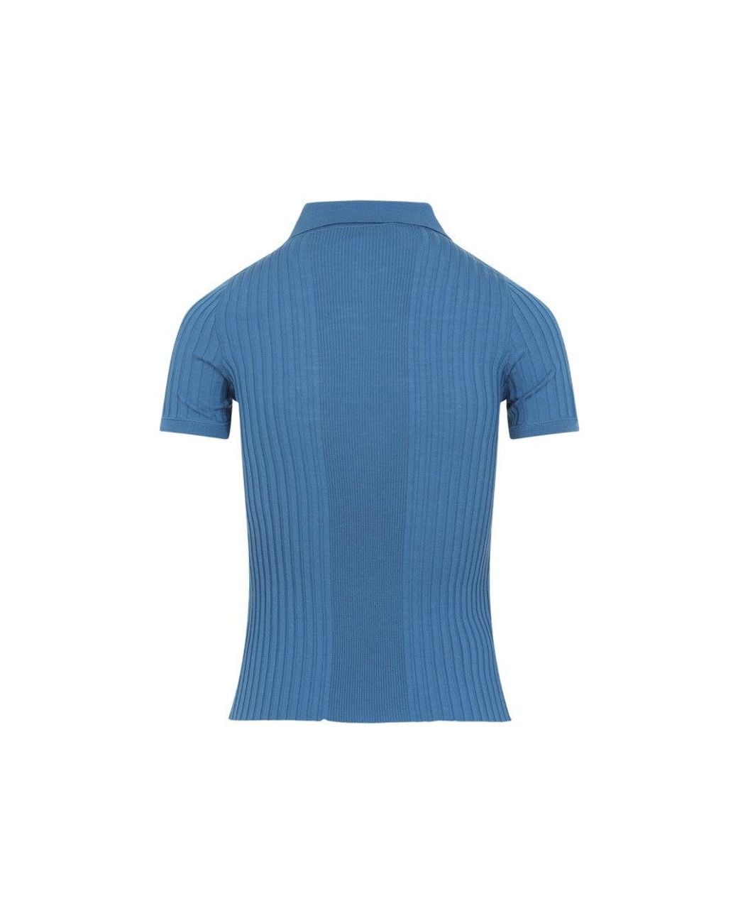 Miu Miu Blue Logo Shirt Collar Polo