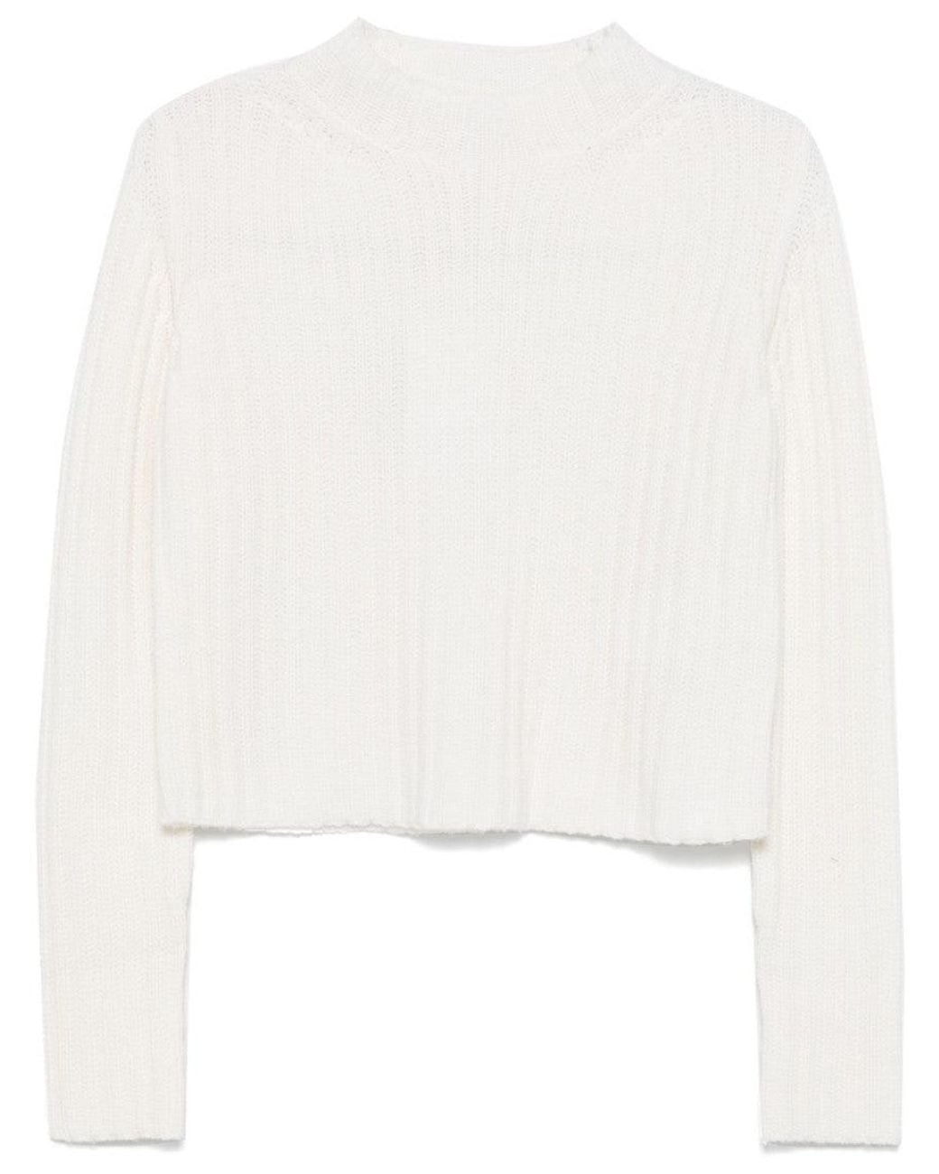 Max Mara White Solid Round Neck Sweatshirt