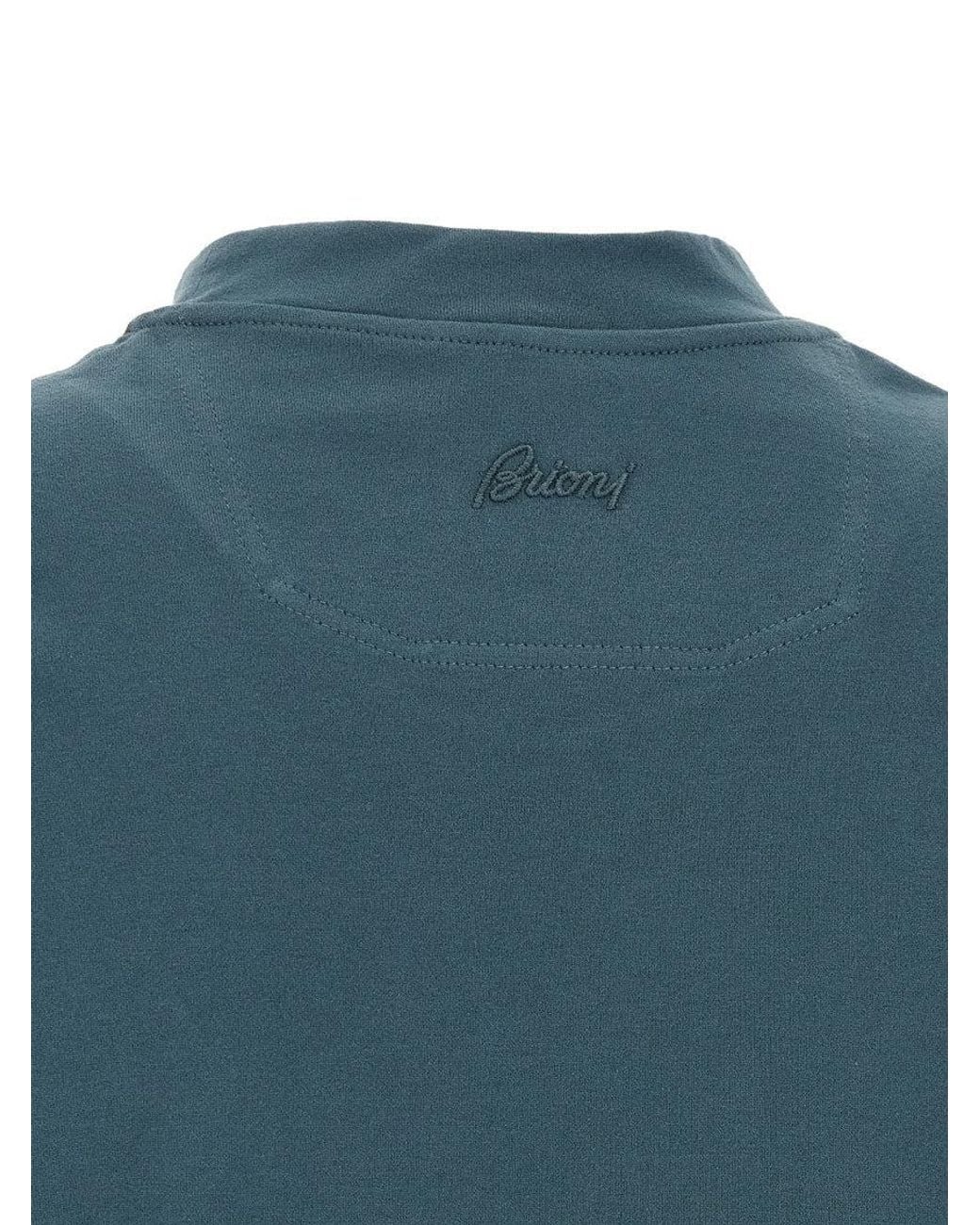 Brioni Blue Solid Crew Neck T-Shirt for men