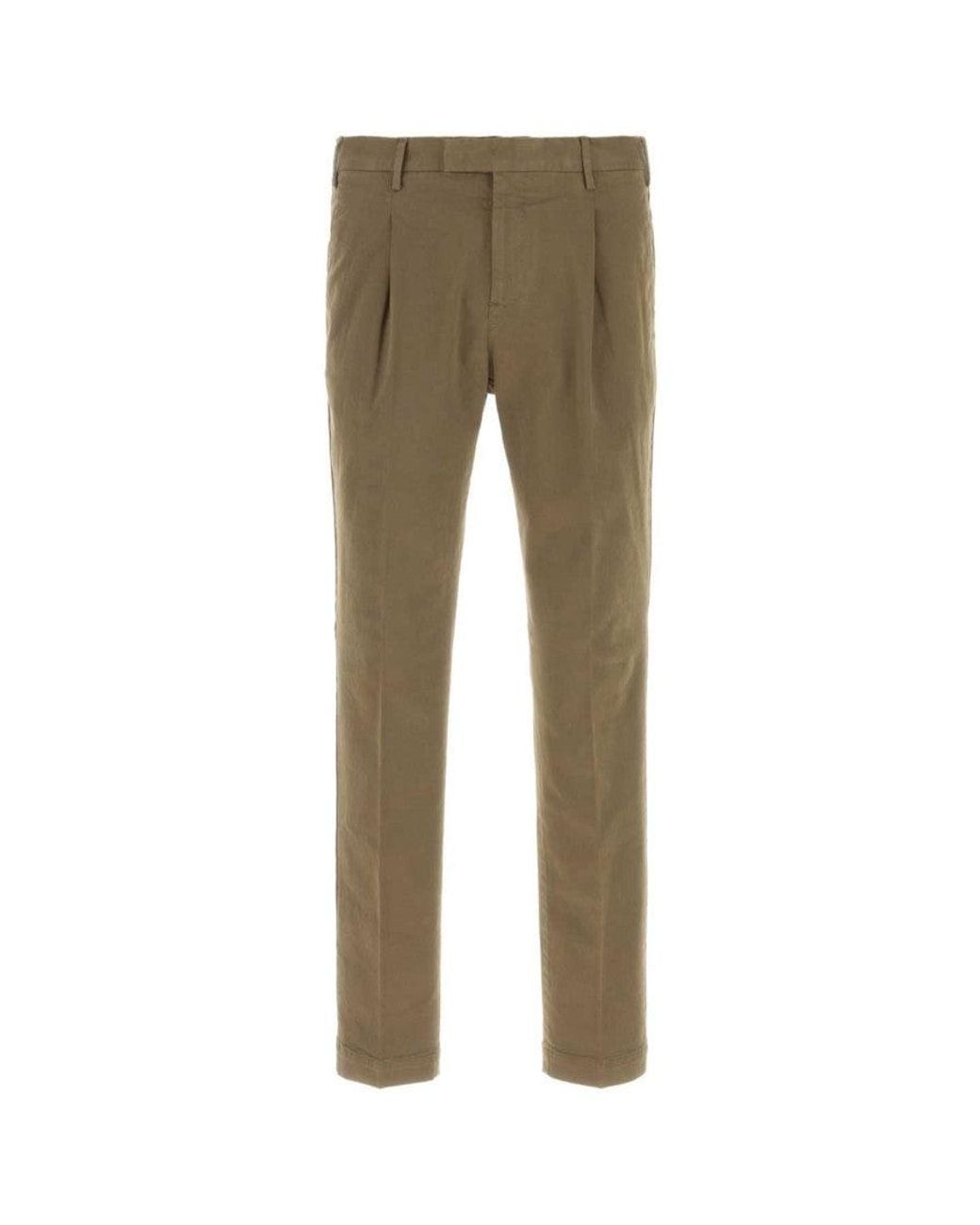 PT Torino Green Khaki Tapered Pleated Trousers for men