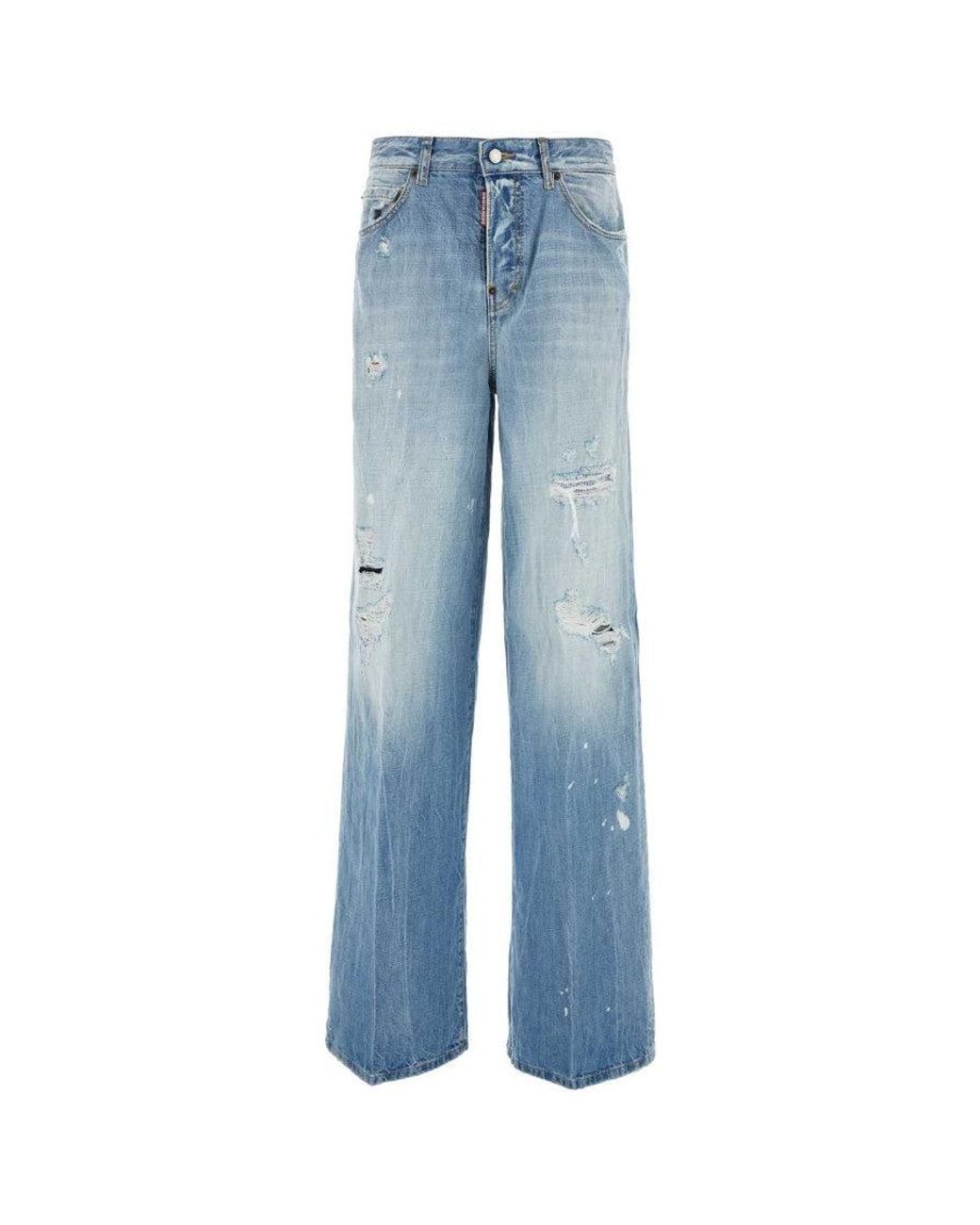 DSquared² Blue Light Denim Wide-Leg Jeans