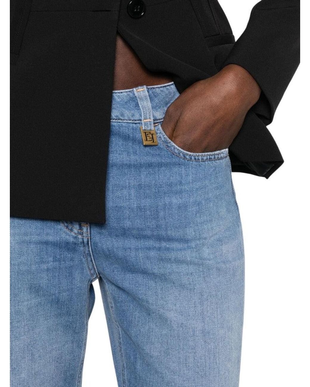 Elisabetta Franchi Black Sky Straight Mid Rise Jeans