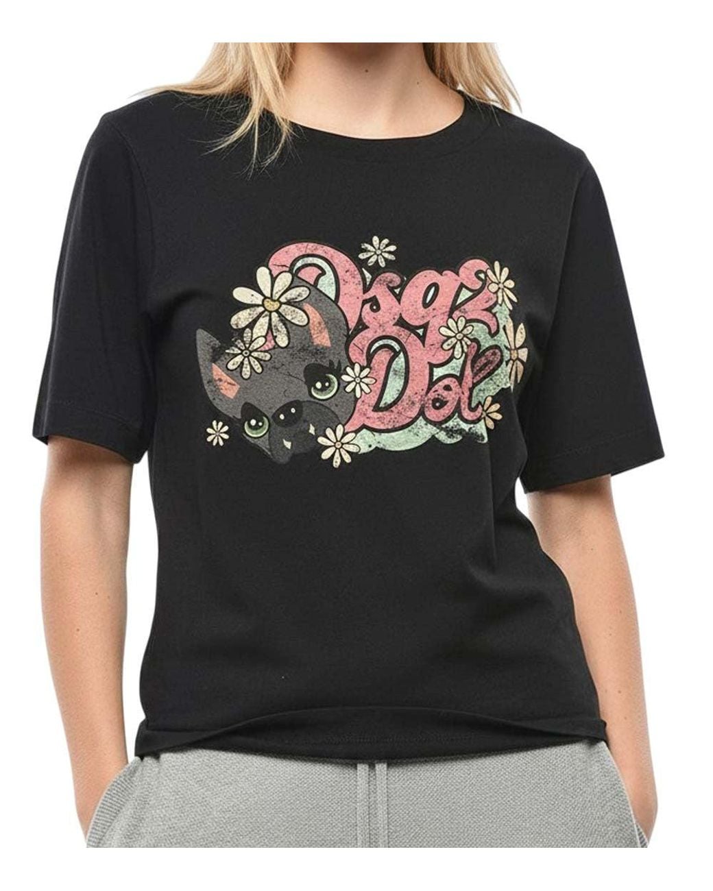 DSquared² Black Graphic Crew Neck T-Shirt