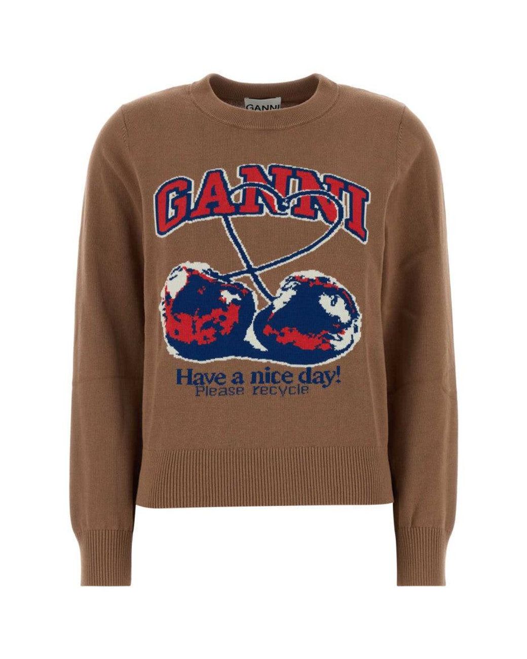 Ganni Natural Graphic Crew Neck Sweatshirt