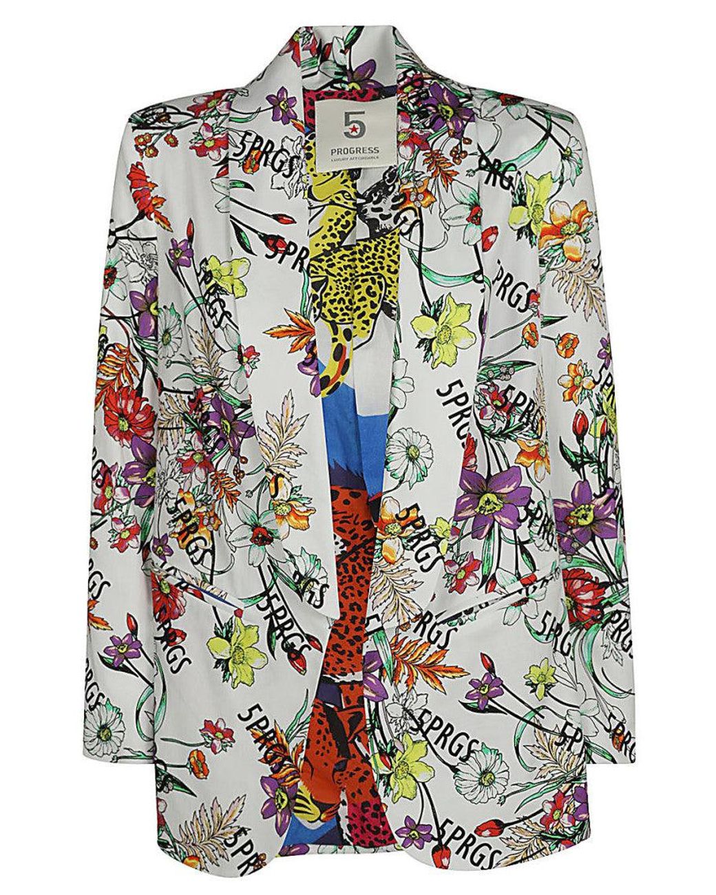 5 PROGRESS White Printed Single-Breasted Blazer
