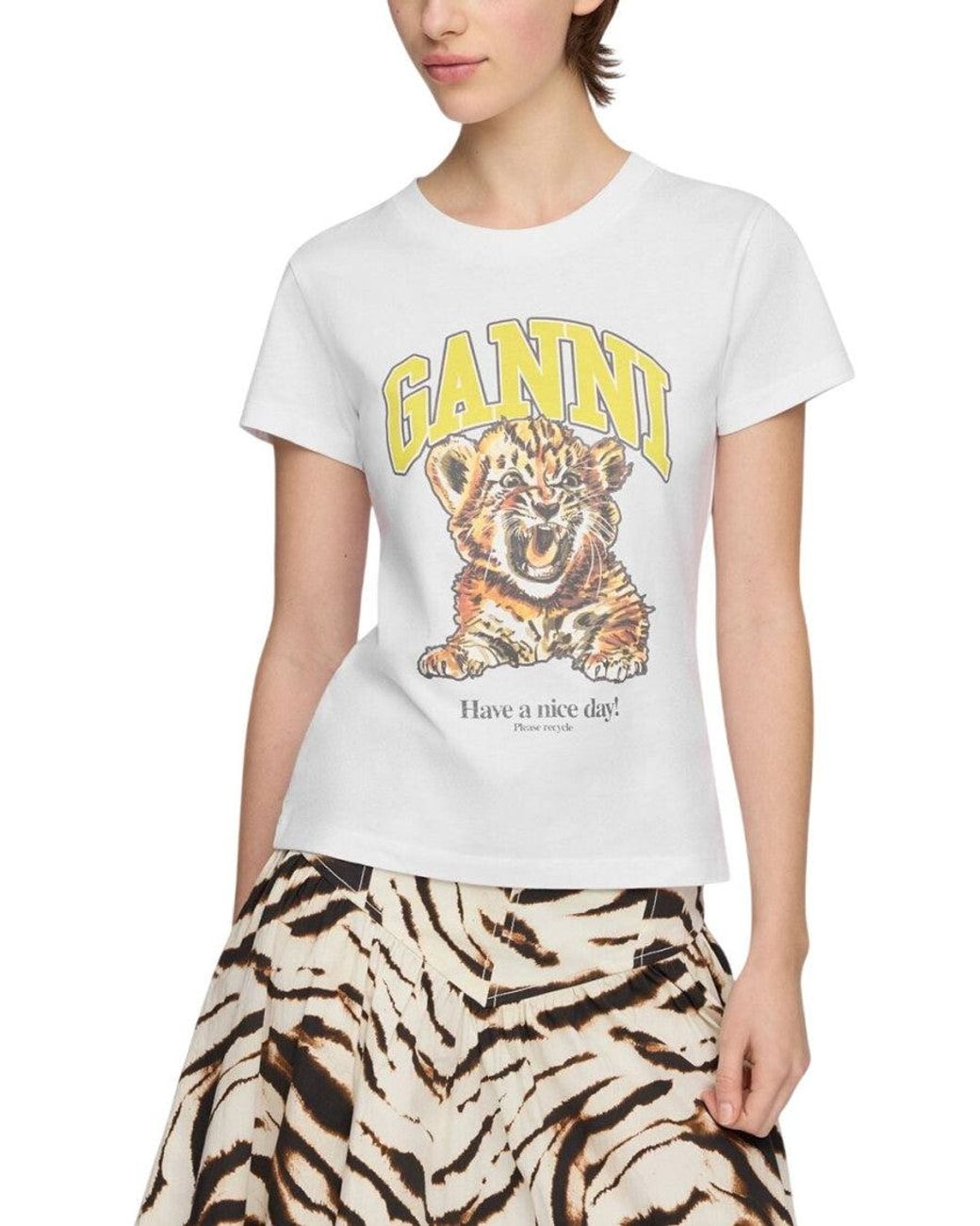 Ganni White Graphic Crew Neck T-Shirt