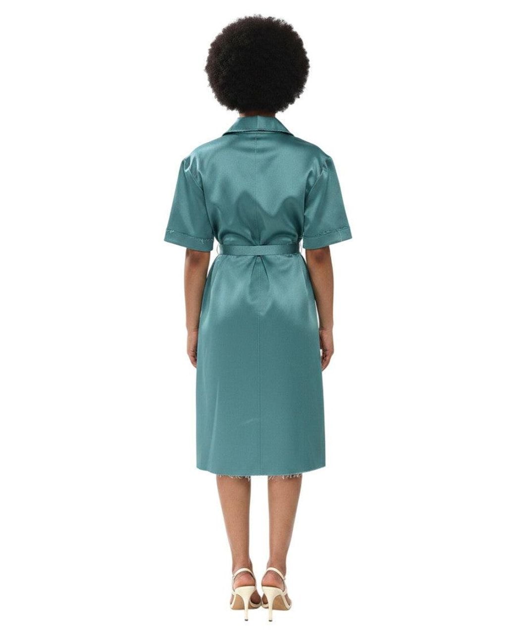 Off-White c/o Virgil Abloh Blue Shirt Collar Knee Length Dress