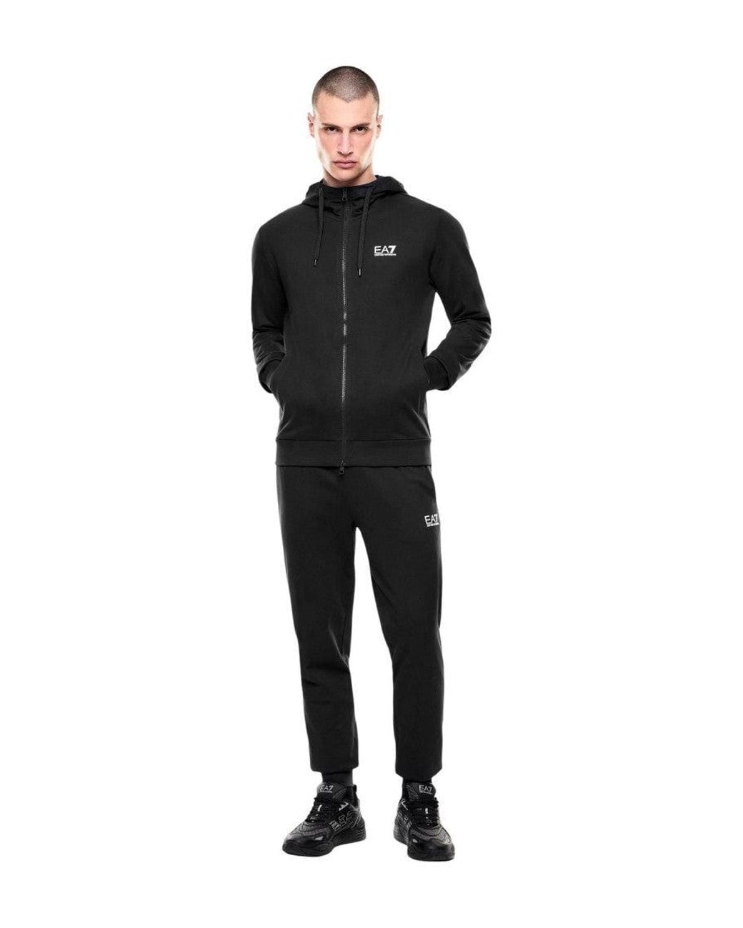 EA7 Black Regular Logo Tracksuit for men